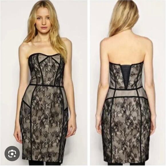 Reiss Babie Strapless Bustier Lace Dress NWT Black Size 10 - Picture 1 of 15